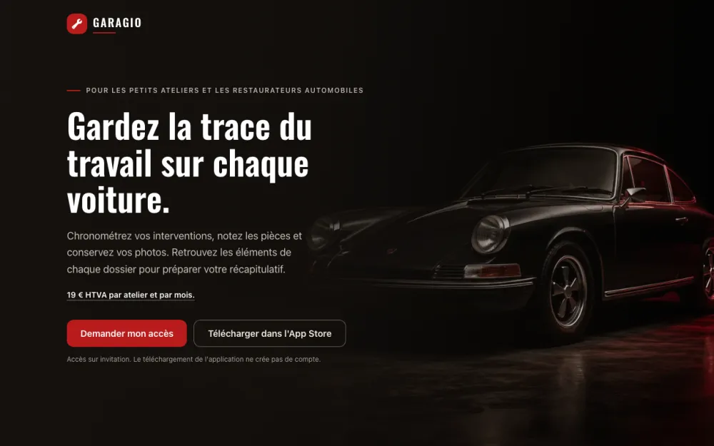 Application Garagio, suivi des interventions pour ateliers automobiles, conçue et développée par Graficart