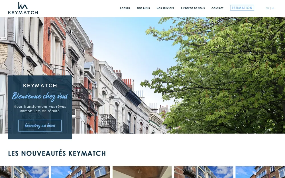 Site web de l'agence immobilière Keymatch à Bruxelles, réalisé par Graficart