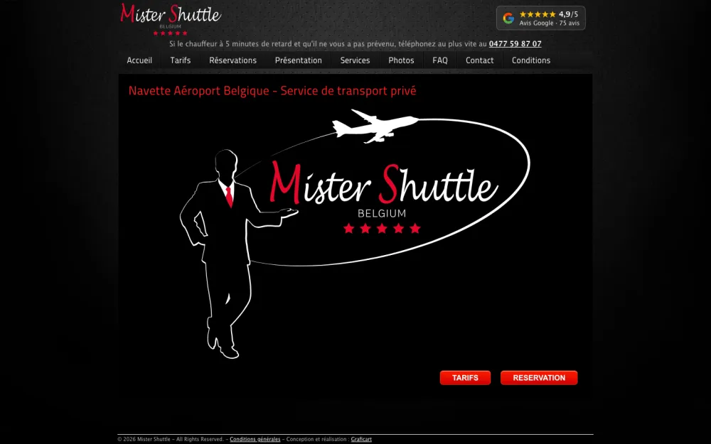 Site web de Mister Shuttle, navette aéroport au départ de Wavre, réalisé par Graficart