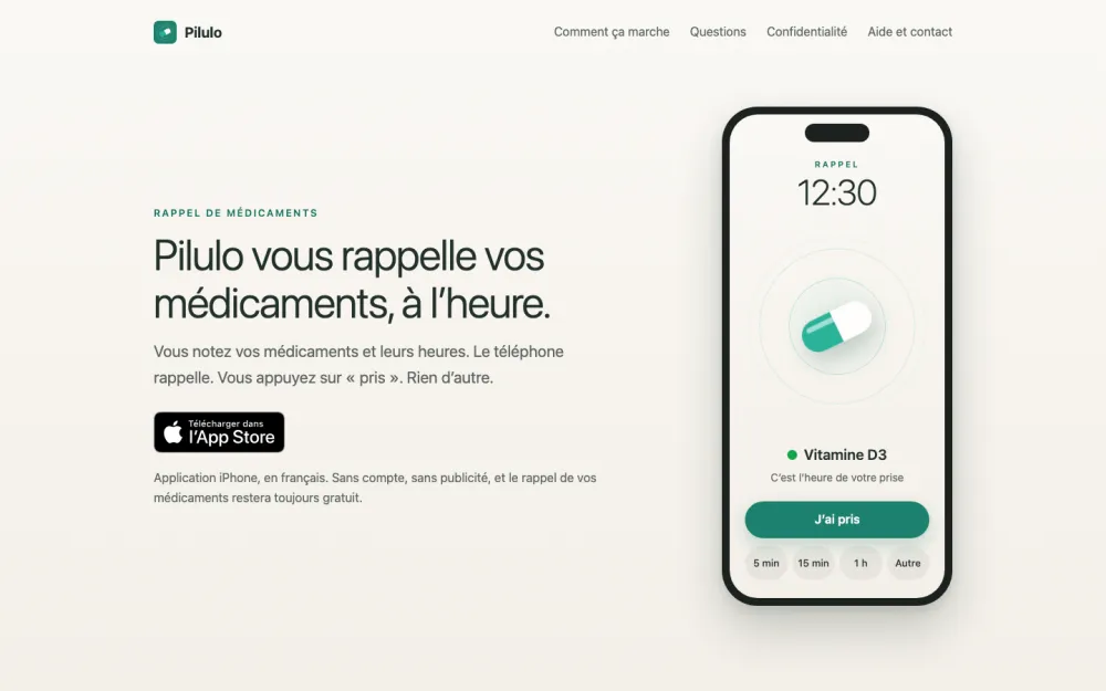 Application iPhone Pilulo, rappel de médicaments, conçue et développée par Graficart