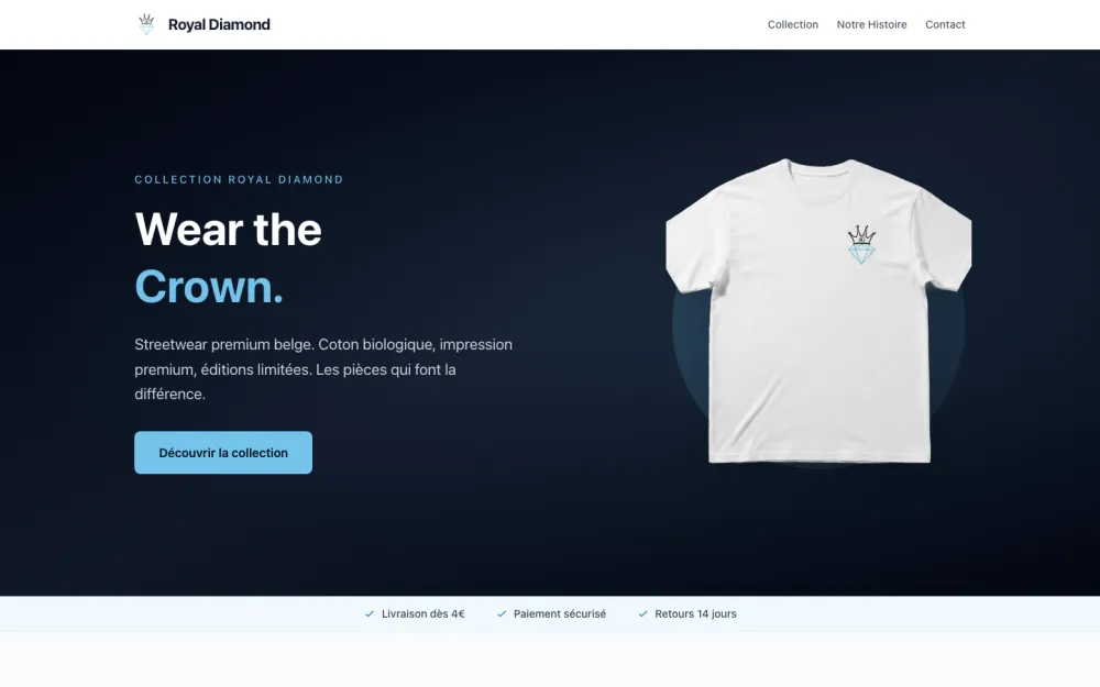 Logo et boutique en ligne de la marque de streetwear Royal Diamond, réalisés par Graficart