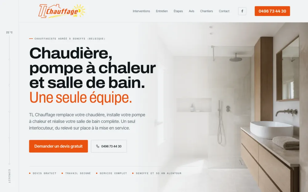 Site web de TL Chauffage, chauffagiste agréé à Seneffe, réalisé par Graficart